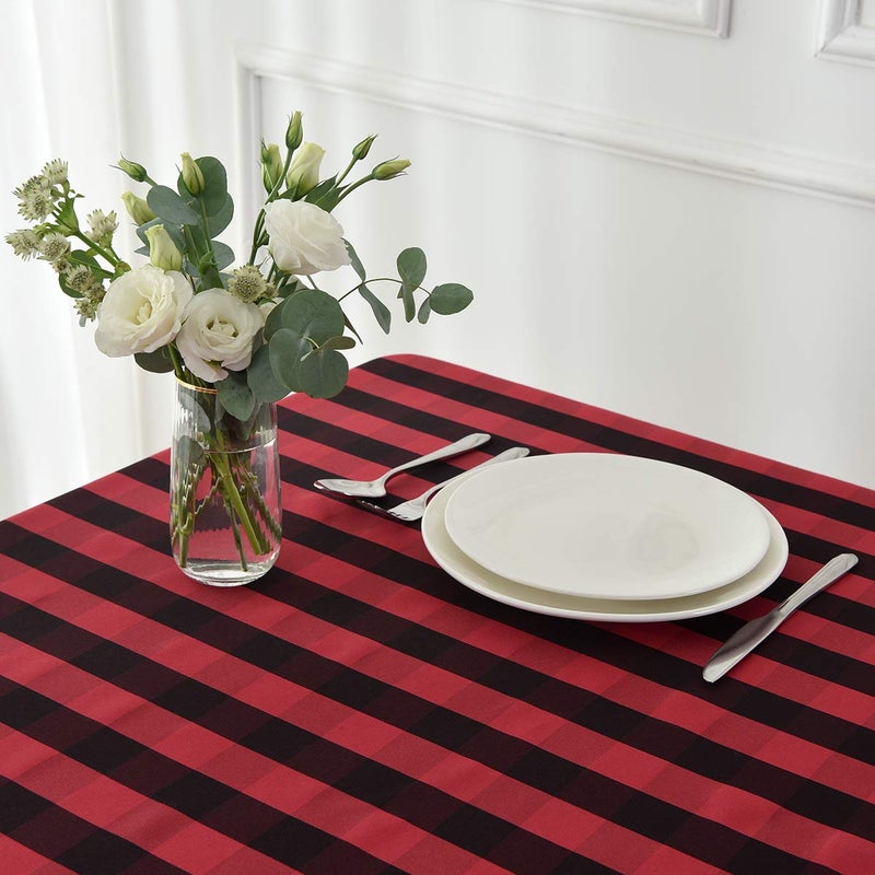 maxmill Checkered Square Tablecloth Stain Resistant Waterproof and Wrinkle Resistant Washable Heavy Weight Soft Table Cloth Gingham for Dining Room and Outdoor Use, 52 x 52 Inch Black and Red - Image 2